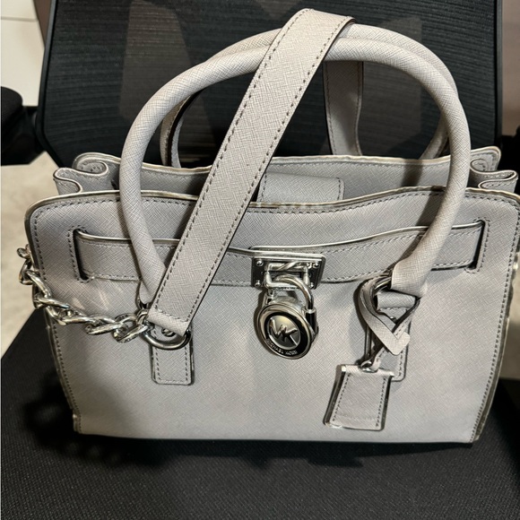 Michael Kors Shoulder Bag Hamilton MK Pattern Leather 12.75" x 9" x 5" Gray - Picture 6 of 8